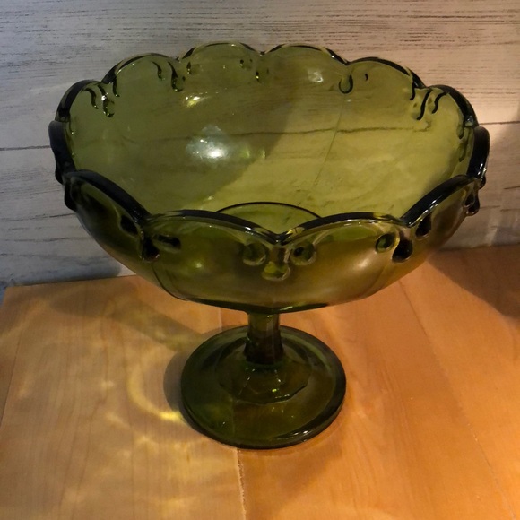 Accents Vintage Olive Green Glass Footed Bowl Poshmark
